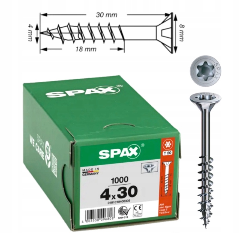 Wkręt uniwersalny do drewna spax 4 x 30 Wirox Txtg 1000 szt