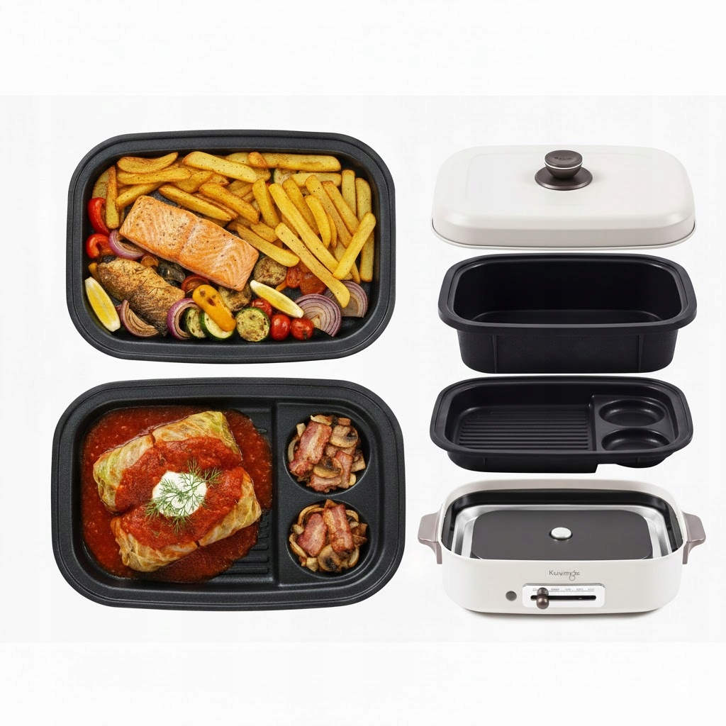 Grill Elektryczny Stołowy Kuvings Multigrill Opiekacz +2 Płyty 70 Przepisów