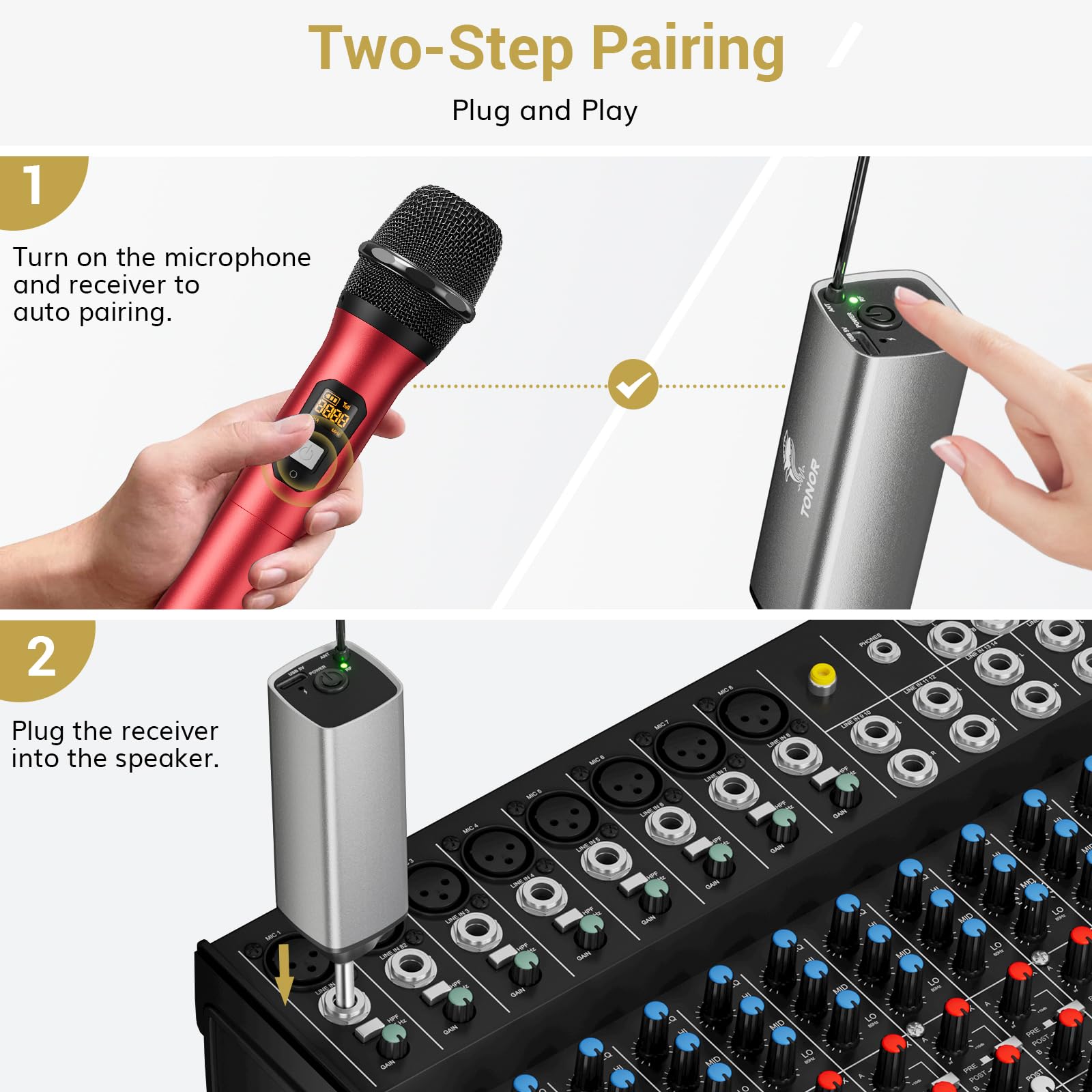 TONOR Mikrofon Bezprzewodowy UHF Karaoke DJ Ślub Kościół — miniatura 4
