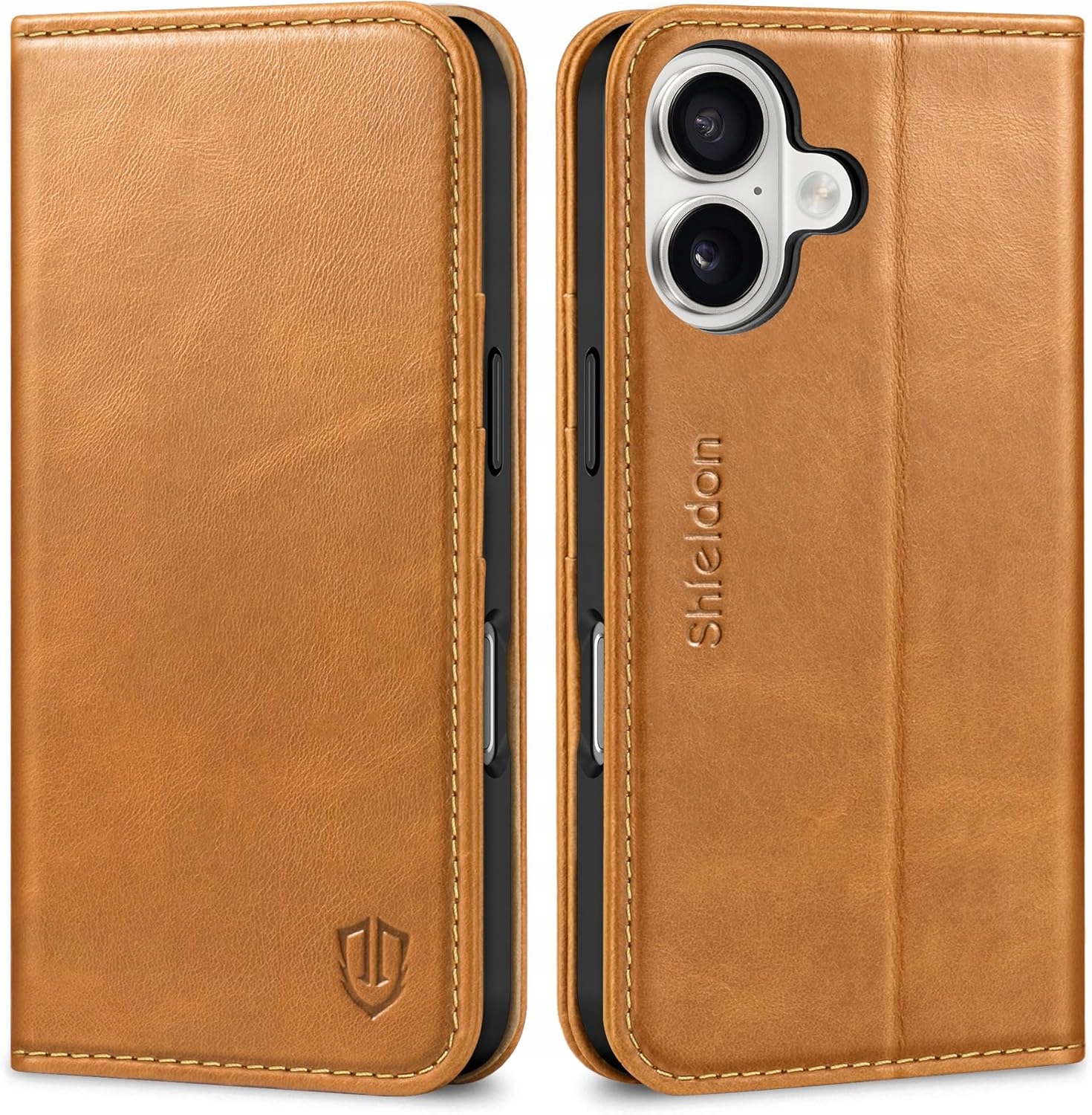 Pouzdro Shieldon pro iPhone 16 6,1" Pravá Kůže, pouzdro na peněženku