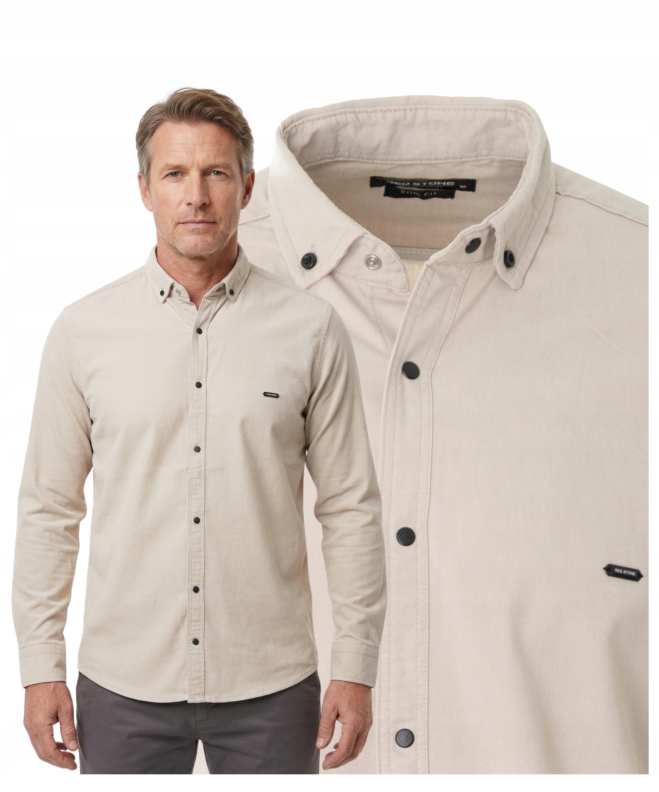 Koszula męska z długim rękawem stylowa Polo rozpinana Casual Bawełna R. XL