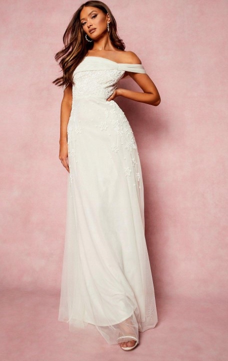 Boohoo Svatební Šaty Flitry Tyl Ivory 3XL 46 Rzm 46