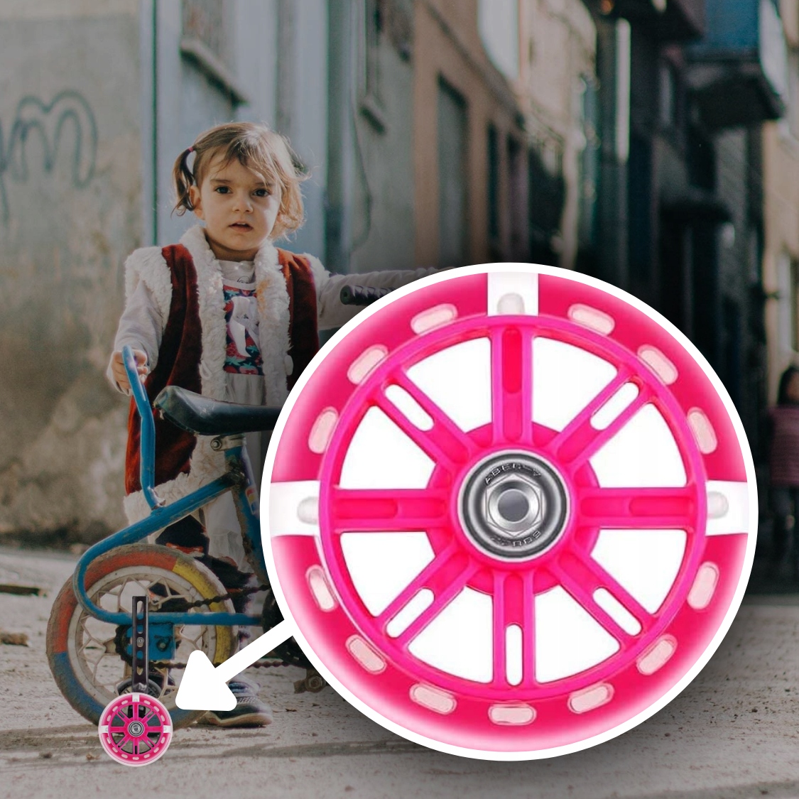 KÓŁKA PODPOROWE BOCZNE DO ROWERU 12-20' LED RÓŻOWE Kolor wielokolorowy