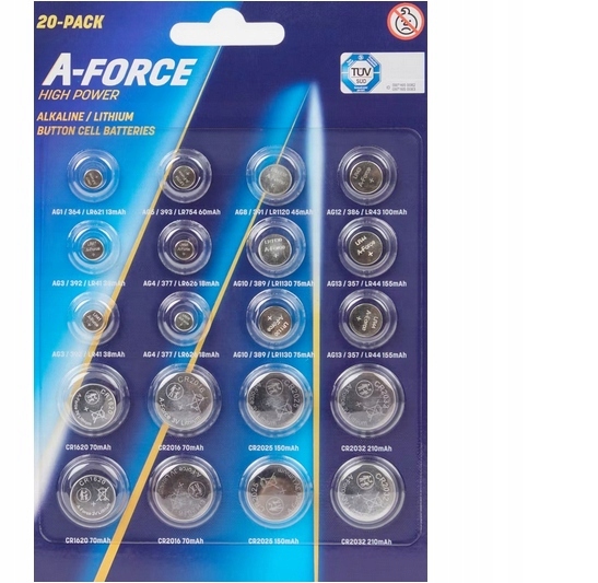 Baterie guzikowe alkaliczne A-force zestaw 20 szt