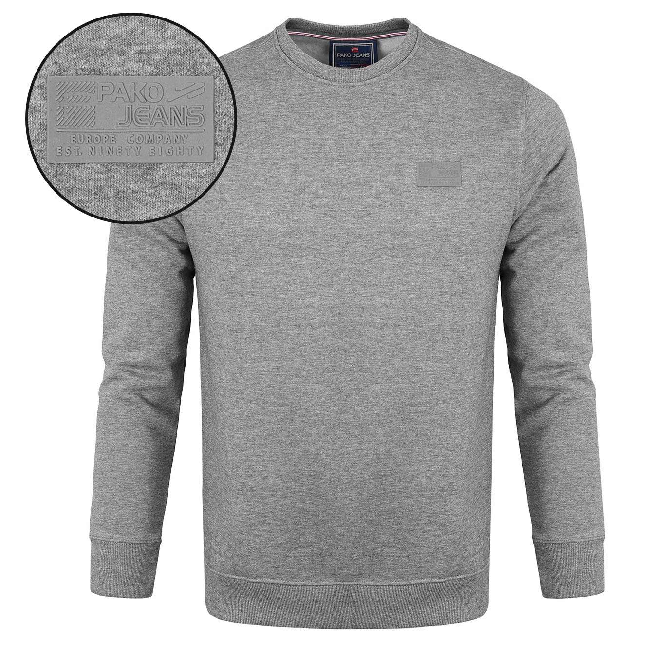 pánská mikina bez kapuce Tepláková Basic Zateplená Šedá melanž XXL Pako Jeans