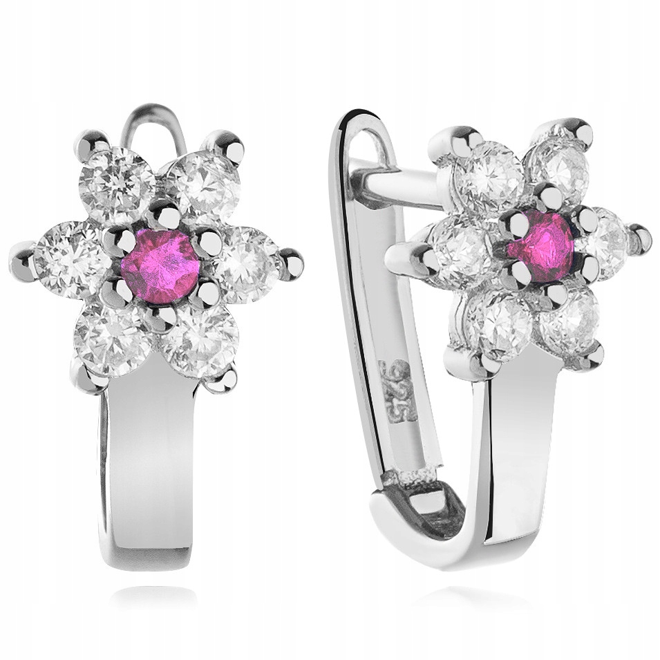 Náušnice Pro Děti, Stříbrné Anglické Květy, Růžová Barva