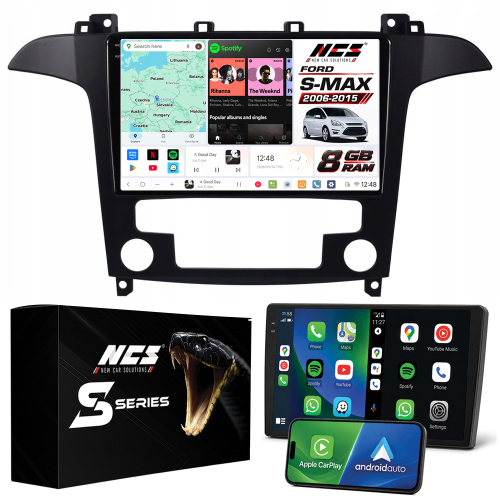 Rádio Navigace Ncs DS9 Ford S-Max 2006-2015 Android 8GB Lte 9″
