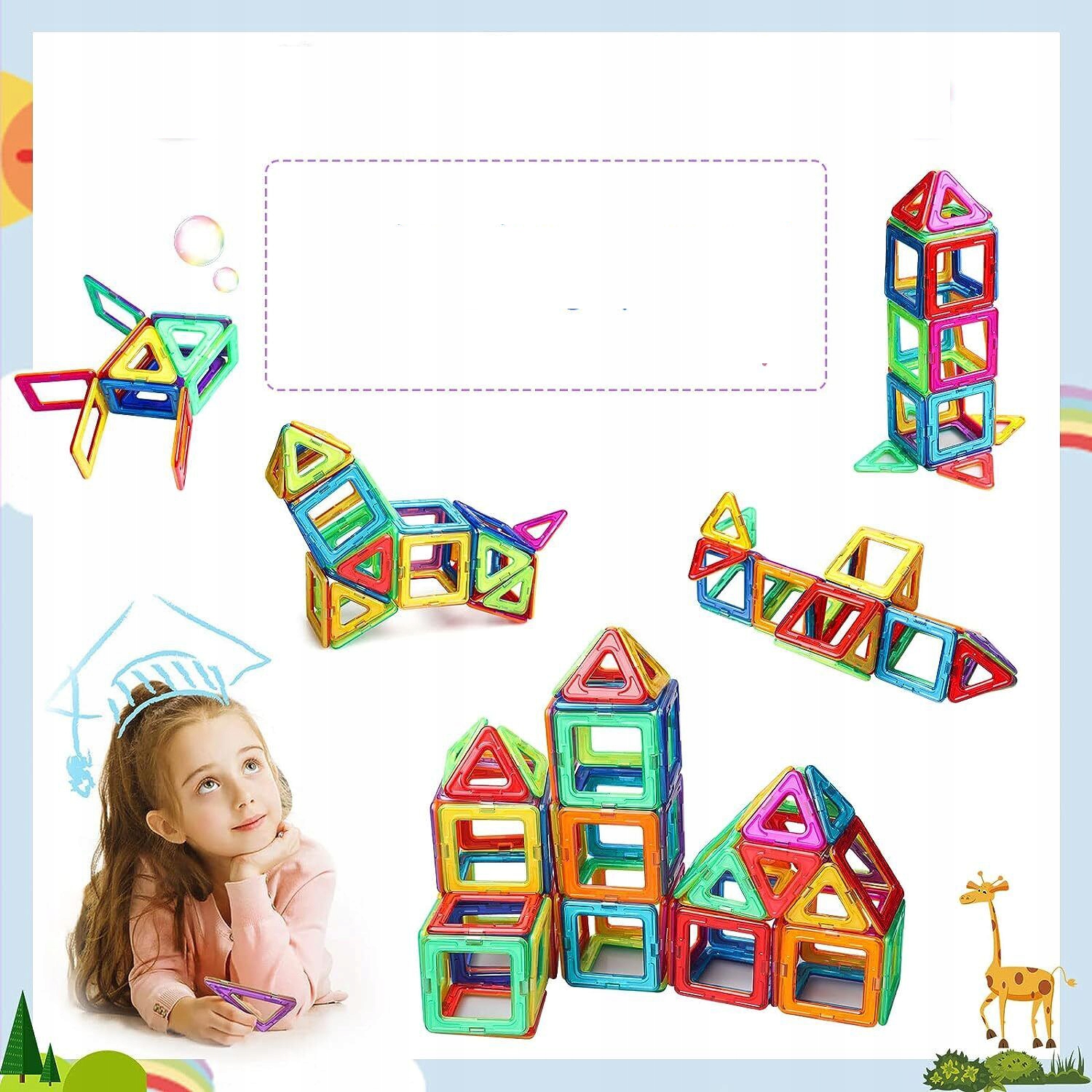 KLOCKI MAGNETYCZNE PANELE KONSTRUKCYJNE MAGNETYCZNYCH KLOCKÓW DLA DZIECI Liczba elementów 105 szt.