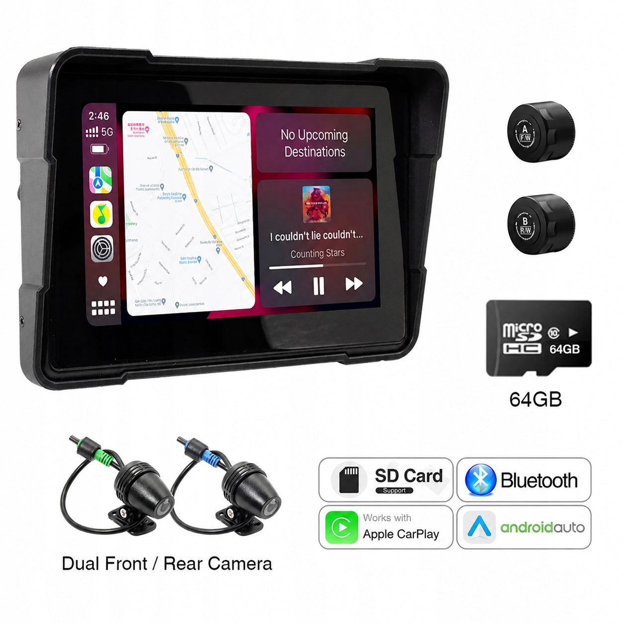 Navigácia Motocyklová multimediálna stanica Android Auto CarPlay 5 palcov Bt