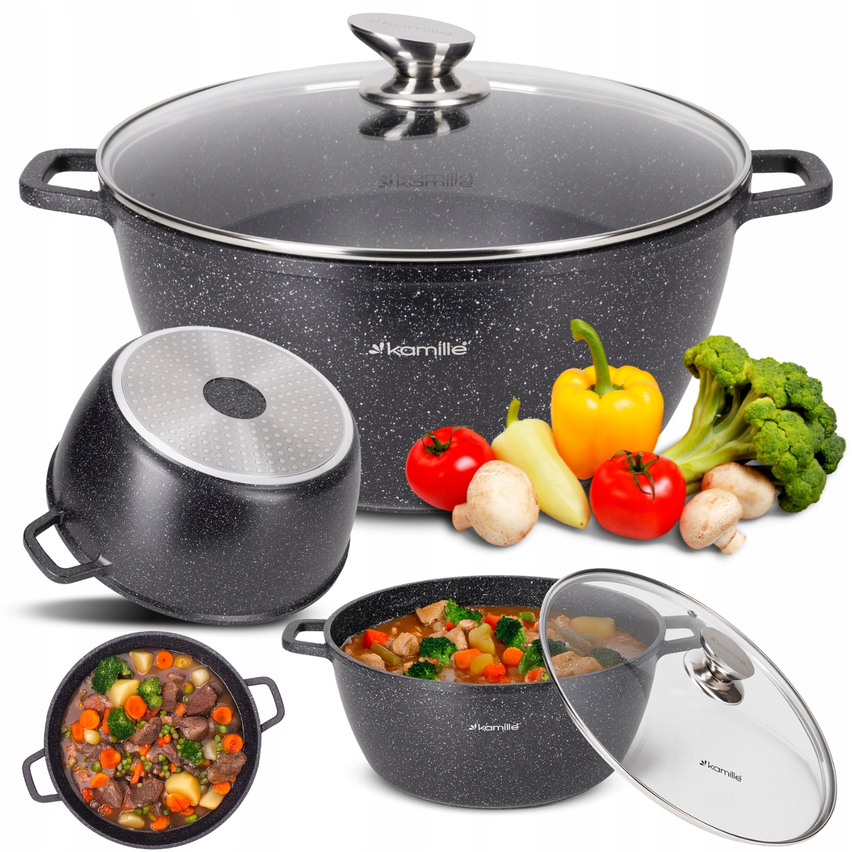 Hrnec 8,0 L tradiční Mramorový Kotlík Kryt Indukce Plyn Kamille