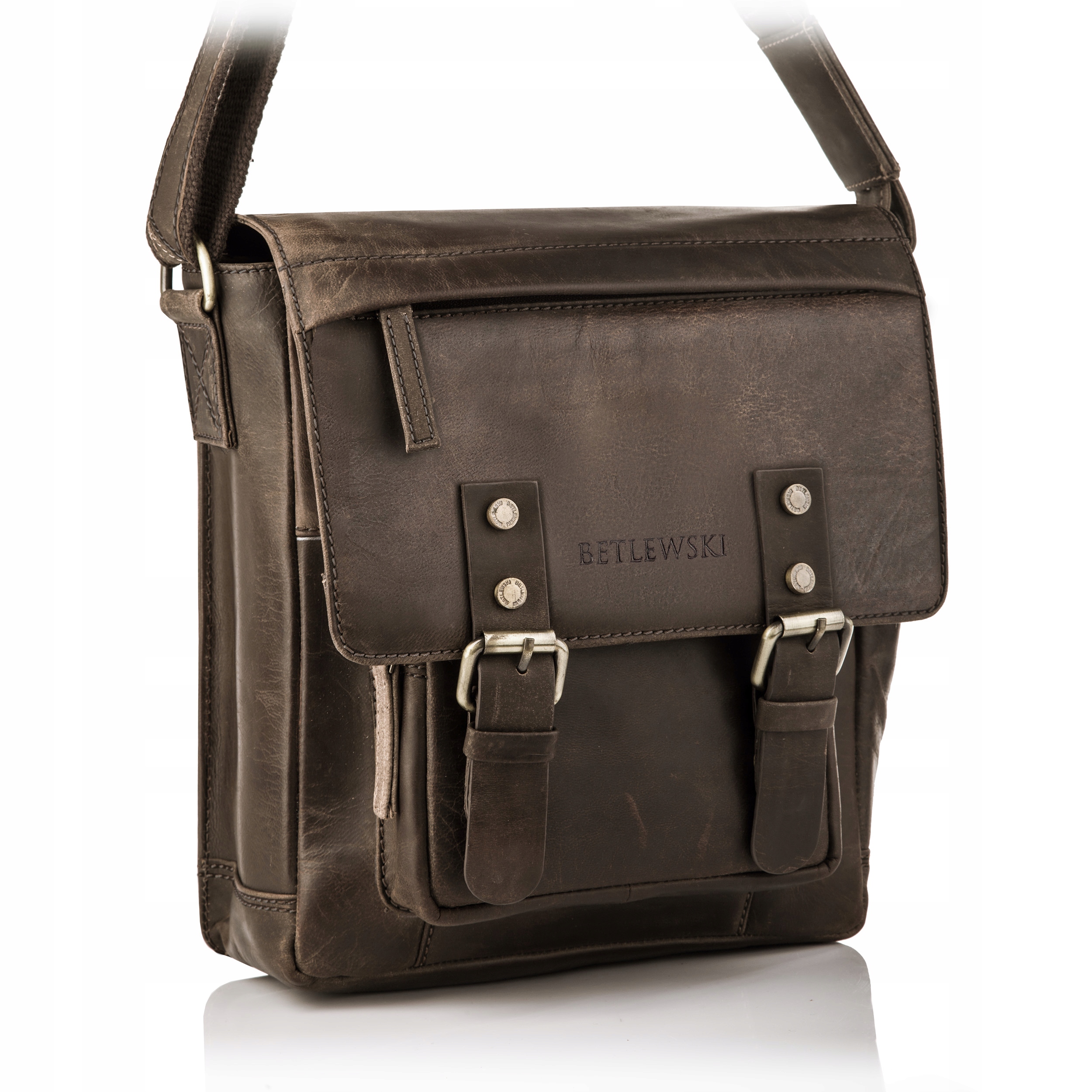 Betlewski Torba męska skórzana ramię listonoszka mocny pasek