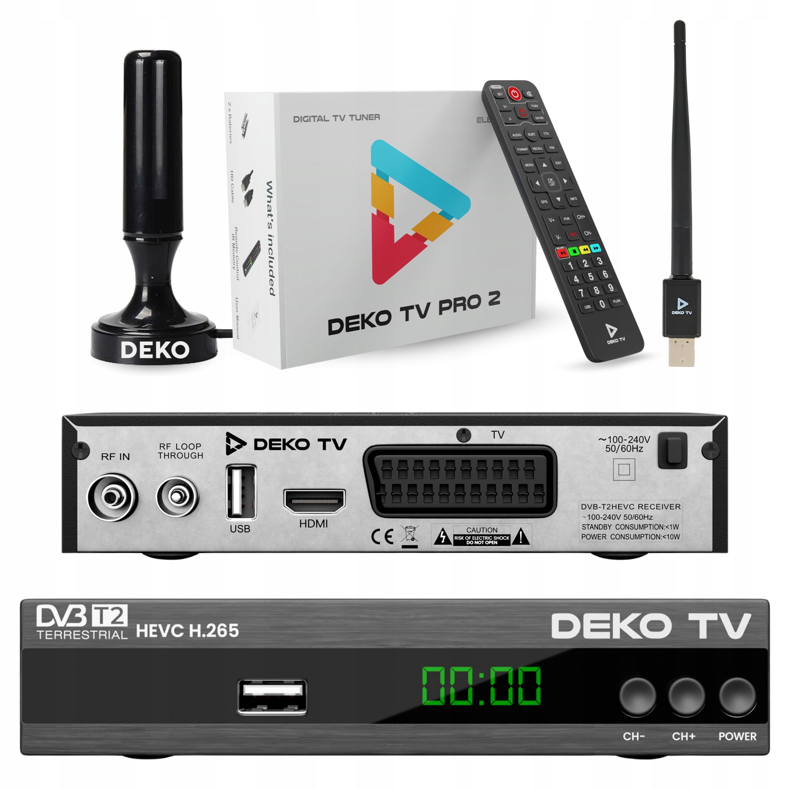 Tuner Dekodér DVBT2 DekoTV PRO2 pozemní televize DVB-T2 Deko Rf anténa Wifi