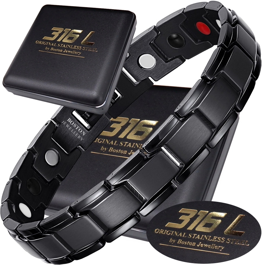CZARNA ZDROWOTNA BRANSOLETA MĘSKA MAGNETYCZNA MOC BOSTON JEWELLERY ORYGINAŁ EAN (GTIN) 5904815615853