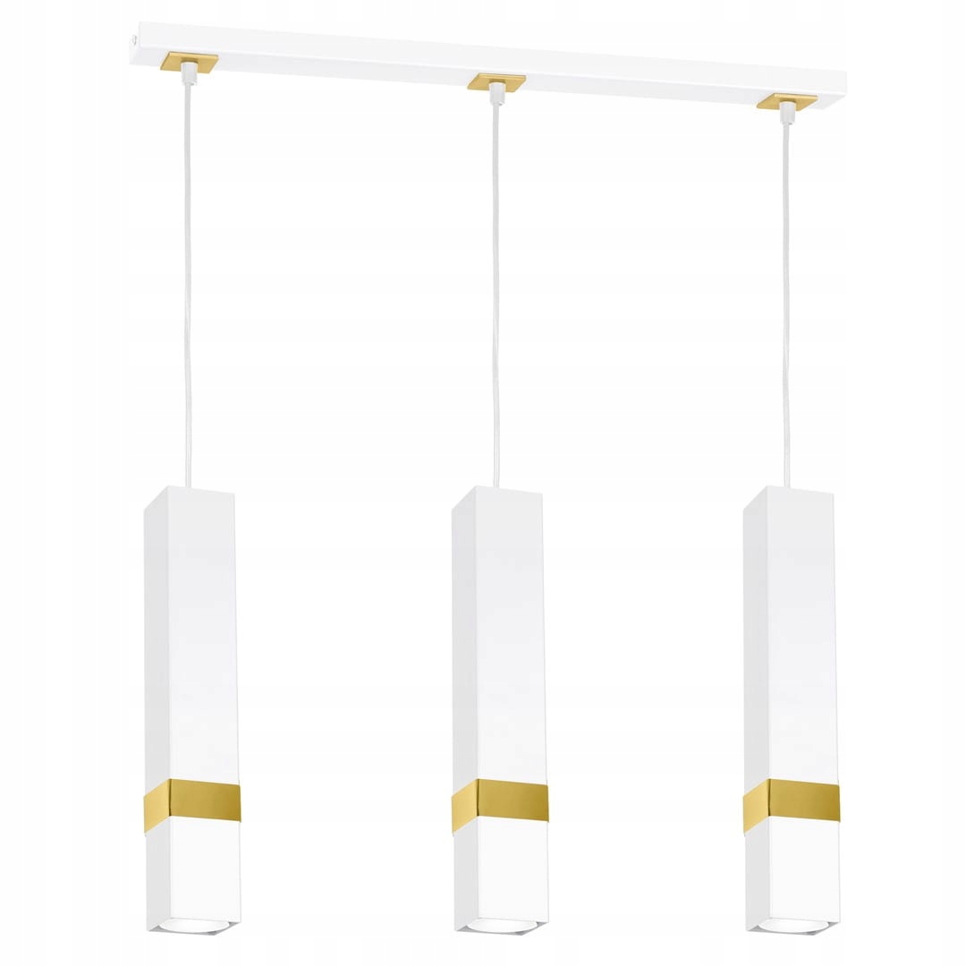 Závesná lampa Vidar biela zlatá štvorcová trubica nad stôl ostrov glamour