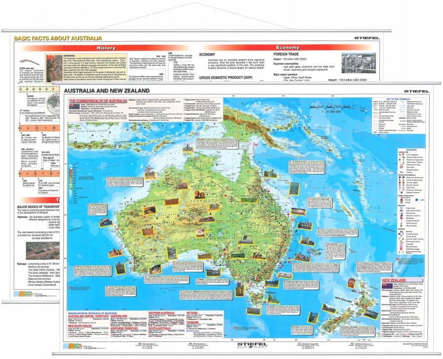 Australia Mapa Ścienna Fizyczna Fakty