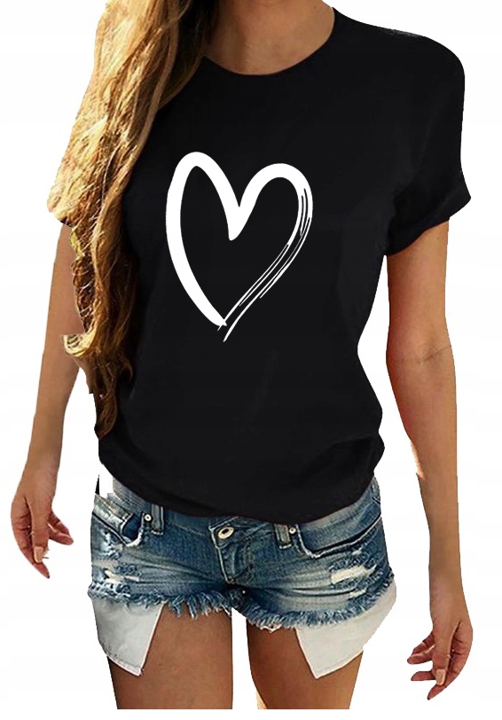 T-SHIRT KOSZULKA DAMSKA Z NADRUKIEM SERCE 17 XXL