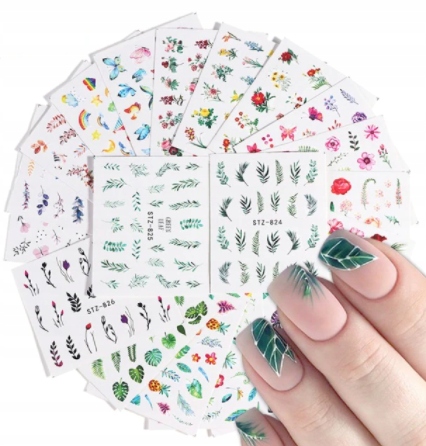 Naklejki wodne do paznokci | ROŚLINNE | 29 ARKUSZY