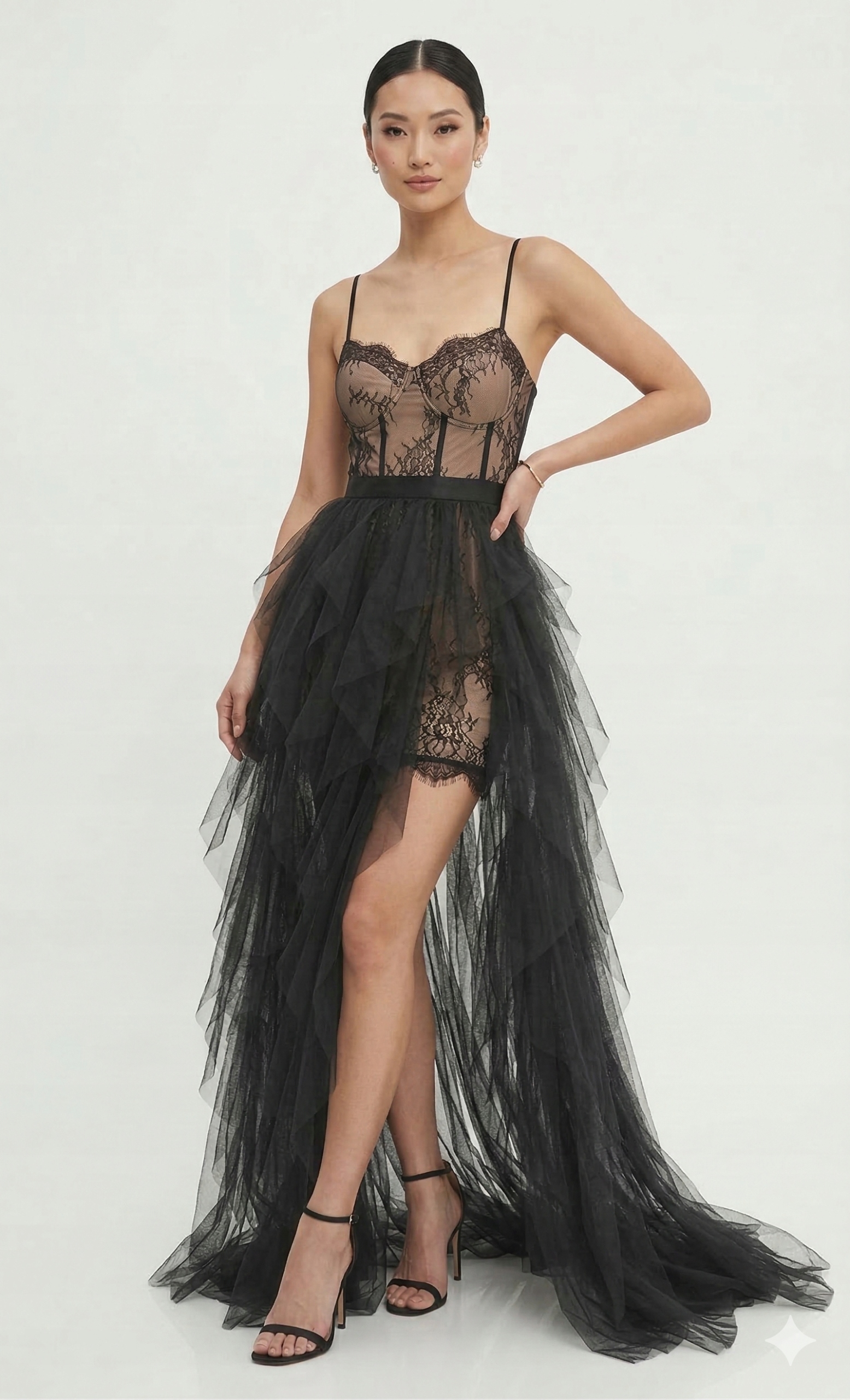 Černé Šaty S Tylem A Krajkou M 1I4A