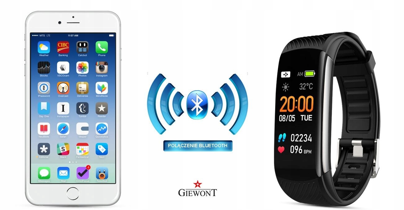 SMARTBAND GIEWONT CZARNY GW200-4 + PASEK RÓŻOWY Rodzaj cyfrowe