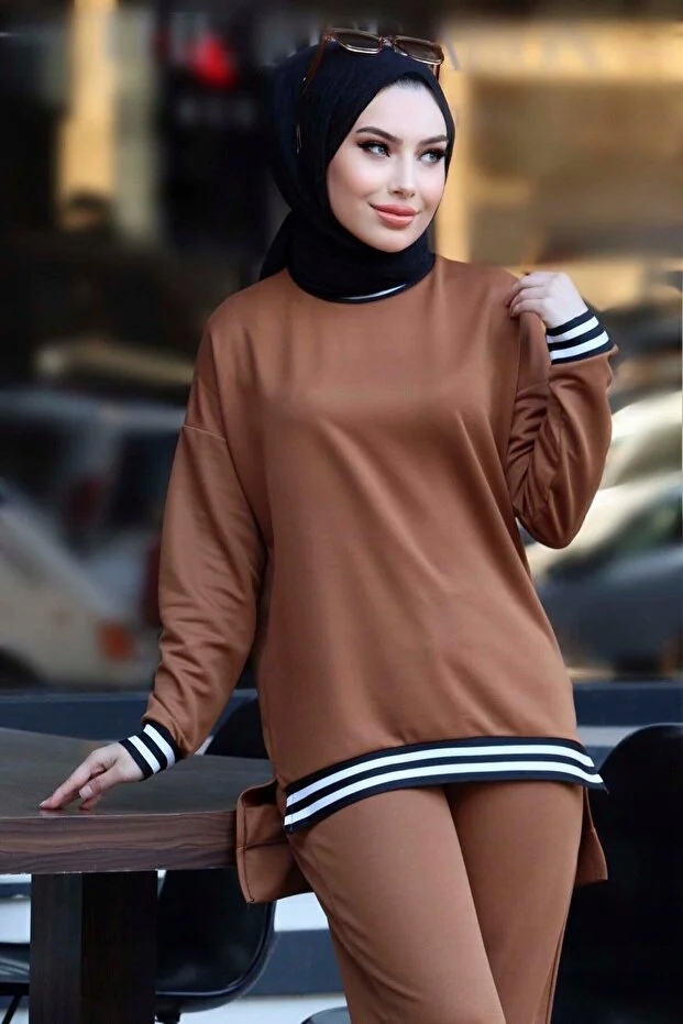 Dámská Tepláková Souprava Hnědá S Lampasy 100% Polyester 44 5GA