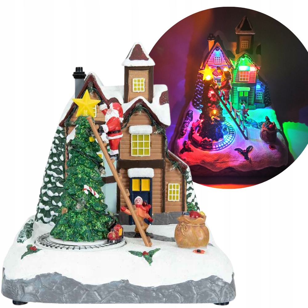 MAGIC VILLAGE ŚWIĄTECZNA WIOSKA MIKOŁAJ NA WYCIĄGU POCIĄG DEKORACJA RUCHOMA