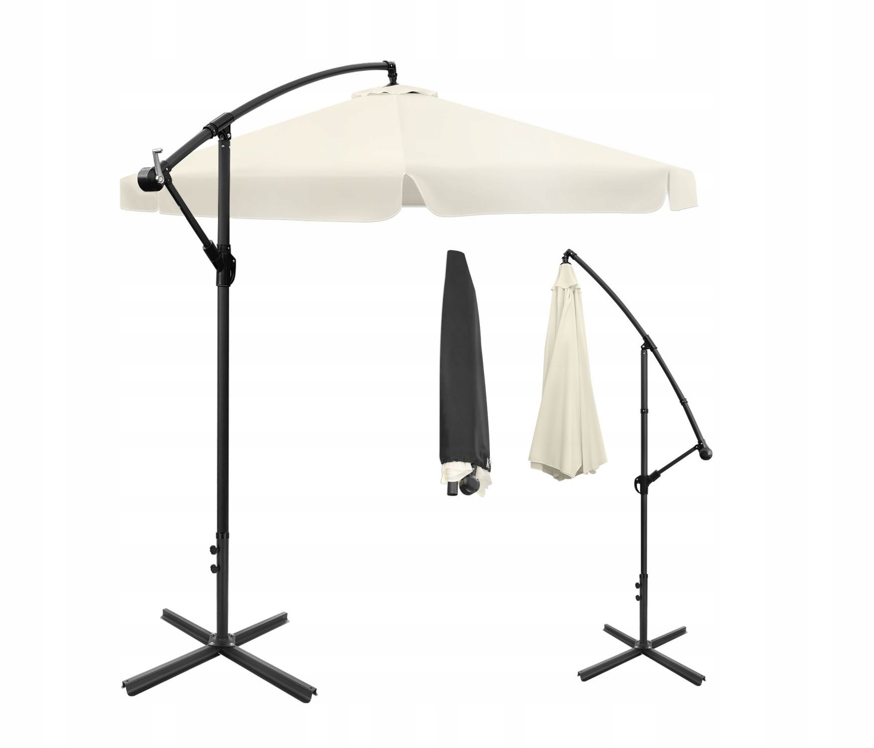 Skladací záhradný slnečník 350 cm XXL, poťah béžový 8-ramenný