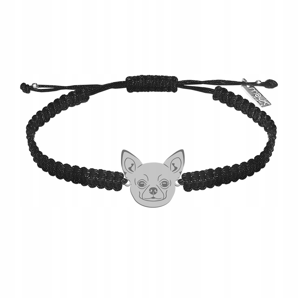 Stříbrný náramek s psem Chihuahua Krátkosrstá 925 Makramé Gravírování Bonus