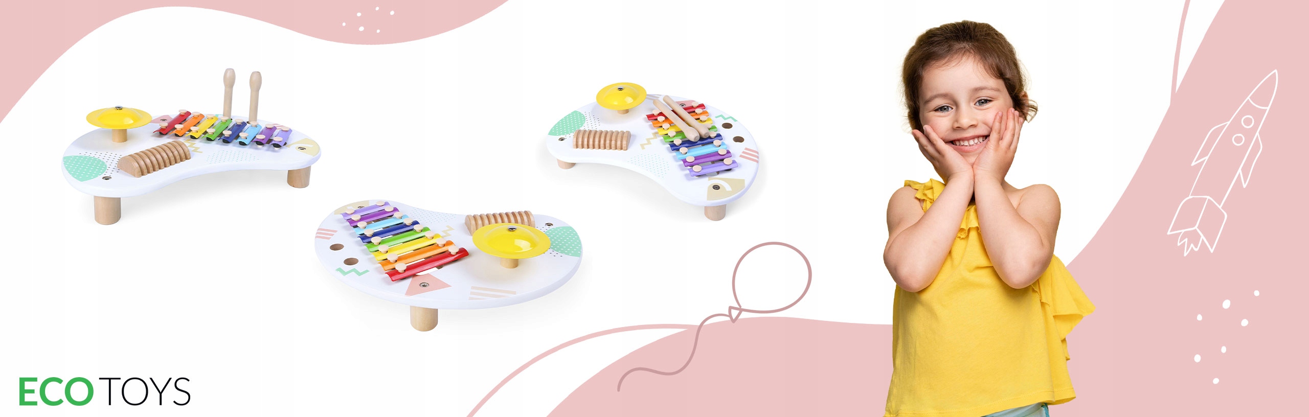 STOLKI Z INSTRUMENTAMI STÓŁ MUZYCZNY CYMBAŁKI +18M Materiał drewno metal