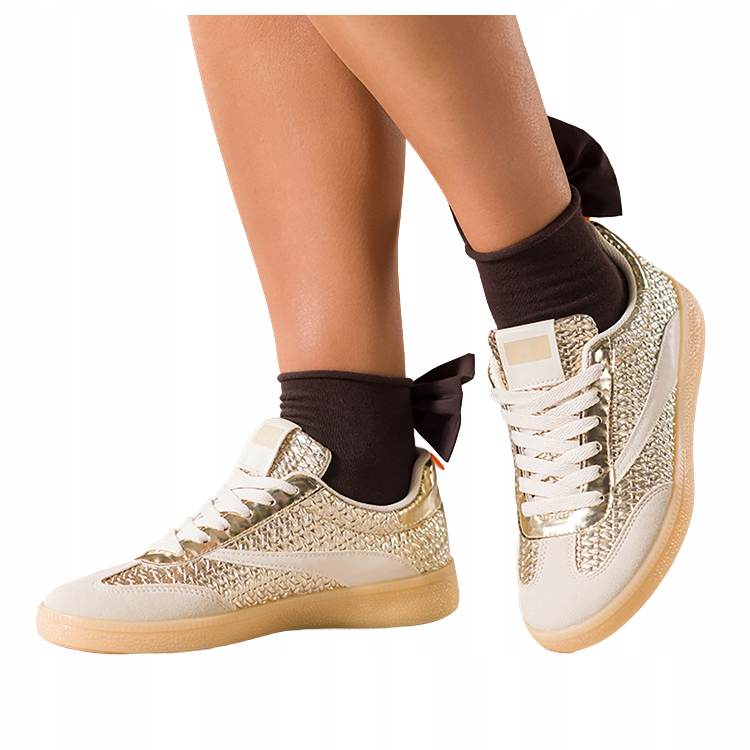 Sneakersy Zlaté Dámské Sportovní Efekt Pletené Šněrovací Pohodlné vel. 36