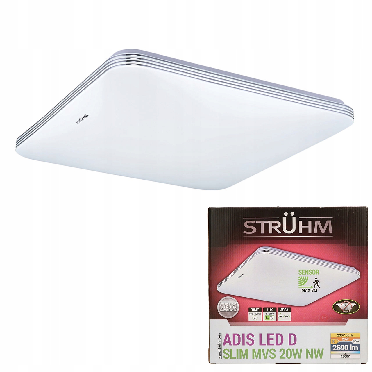 Lampa plafon kwadrat Adis D Led czujnik mocna 20W