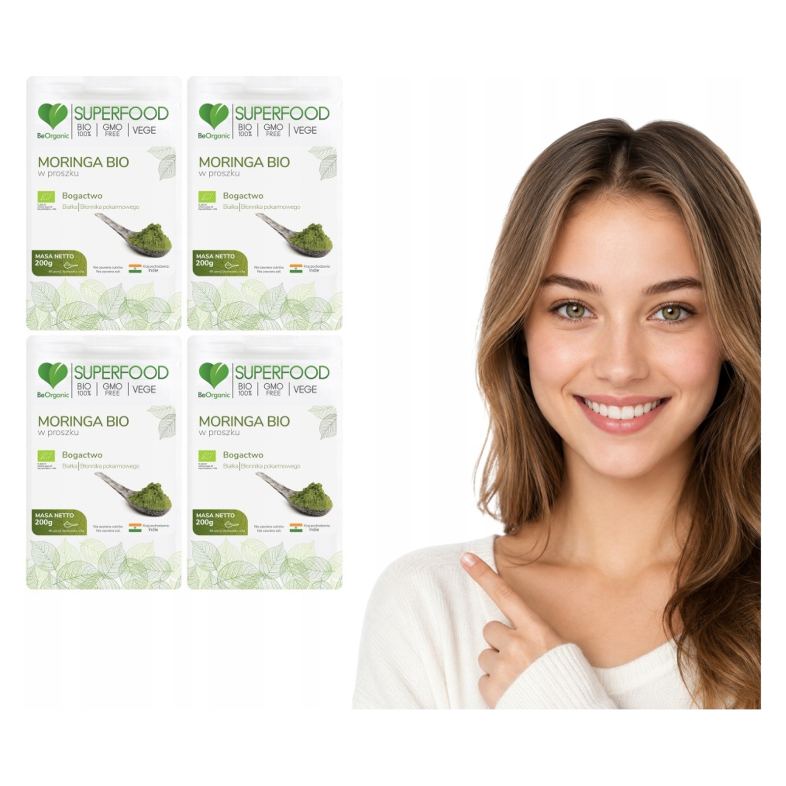 4x Drzewo Chrzanowe Beorganic Bio Moringa Proszek 200 g Liście 100% Do Wody