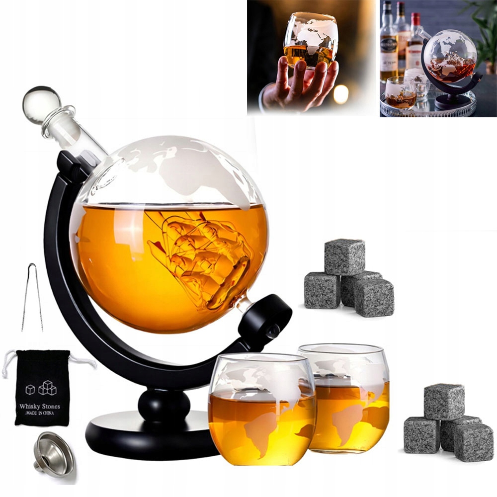 Sada Na Whisky Karafa Globus 850ML Loď 2 Sklenice Kostky Granit