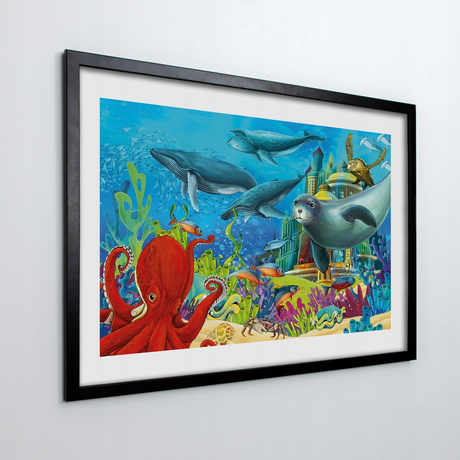Obraz v rámu na zeď Ryby hrad útes 100x70 cm