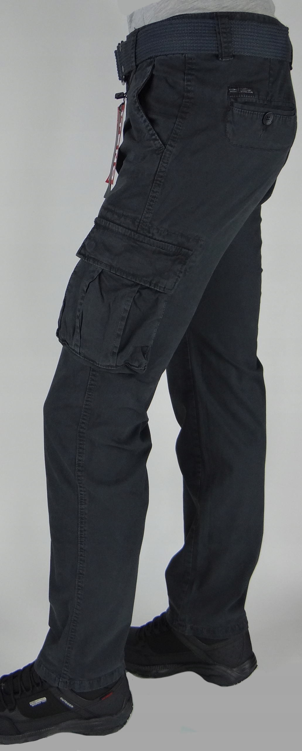 SPODNIE BOJÓWKI ANTRACYT Stretch z paskiem r32 IT. Różne Rozmiary Model Spodnie z Paskiem Bojówki Rozciągliwe Ciemno Szare