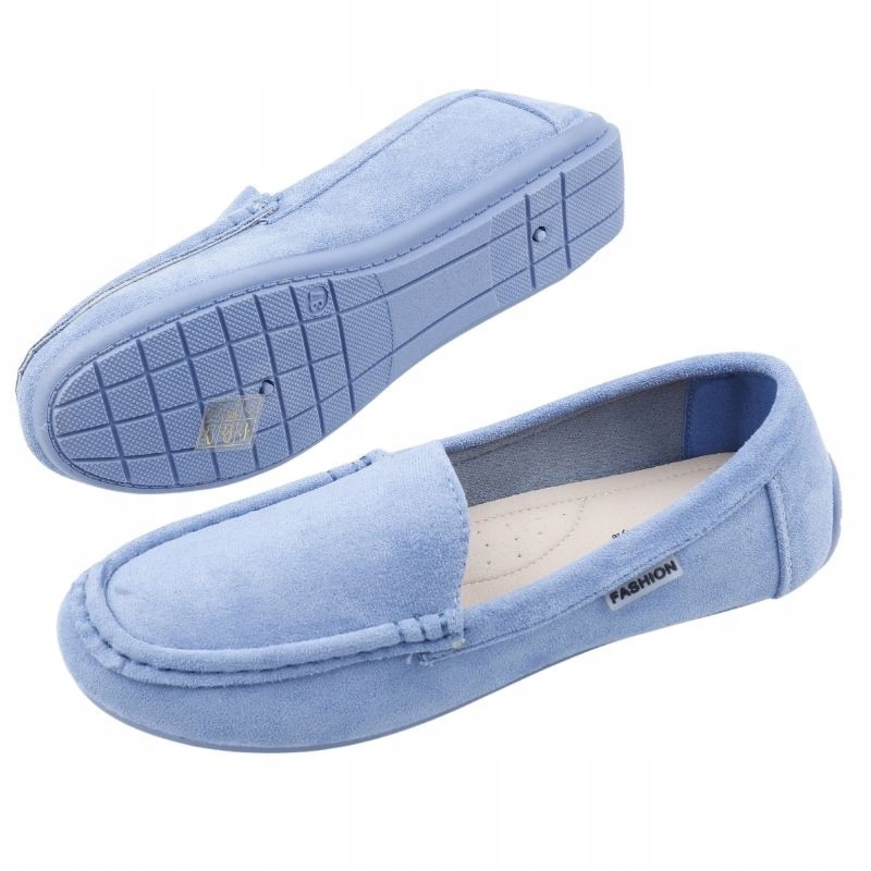 MOKASYNY DAMSKIE ZAMSZOWE PÓŁBUTY NIEBIESKIE PŁASKIE WKŁ. EKOSKÓRA WYGODNE
