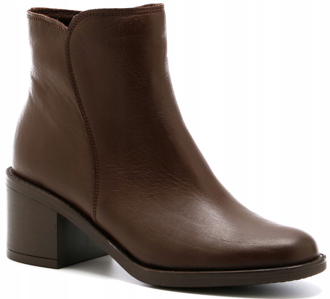 Tmavě hnědé kotníkové kotníkové boty s blokovým podpatkem Ryłko 5PVH5_V__9RMF vel 40 Kůže