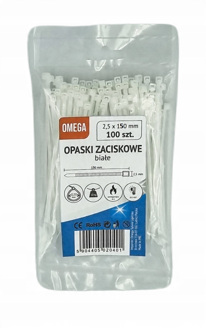 

Opaski Trytki Zaciskowe Kablowe Białe 2,5X150