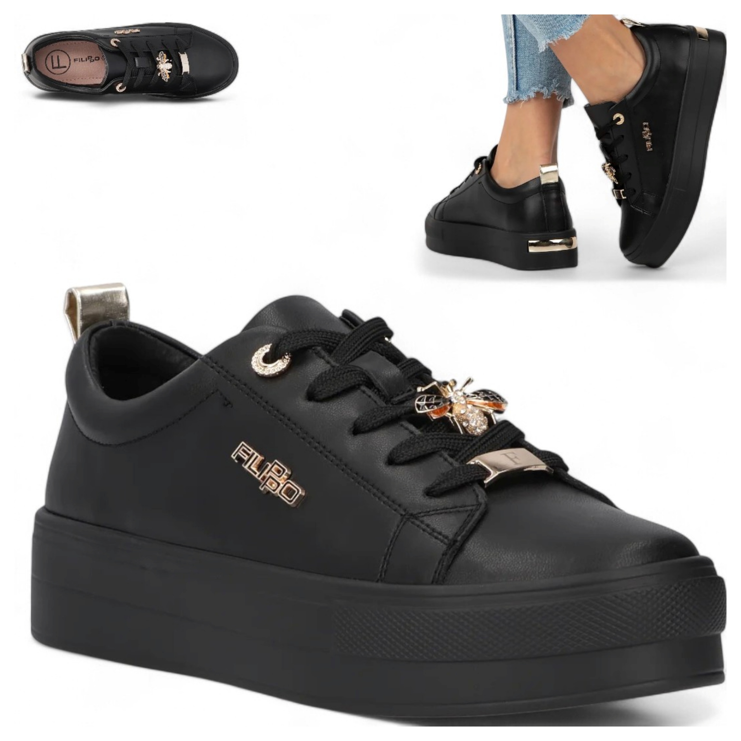 Dámské polobotky z kůže 37 Filippo na platformě Sportovní boty černé