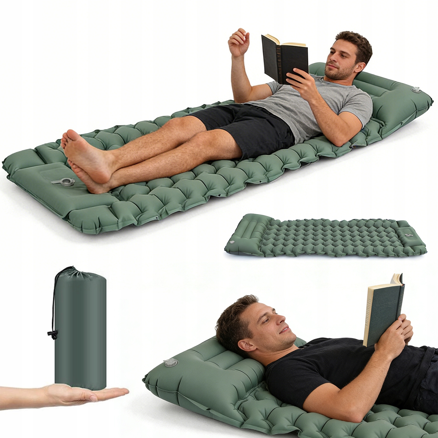 MATERAC TURYSTYCZNY DMUCHANY Z FALISTĄ STRUKTURĄ I WBUDOWANĄ POMPKĄ