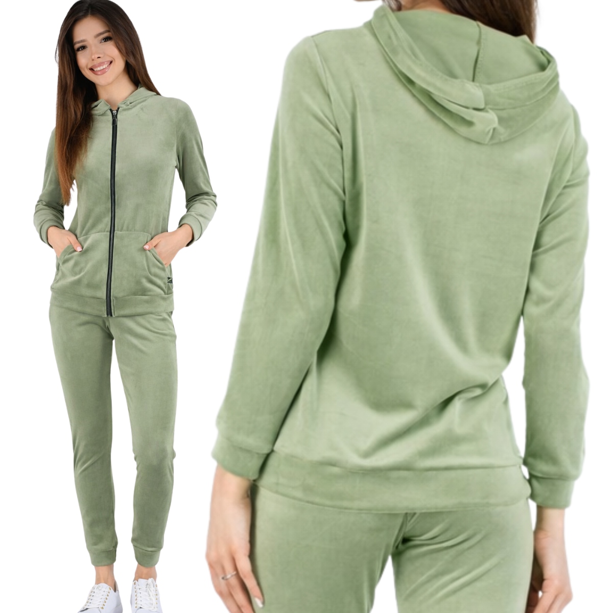 Velurová teplákovka dámská mikina na zip s kapucí polský Kalina L/XL