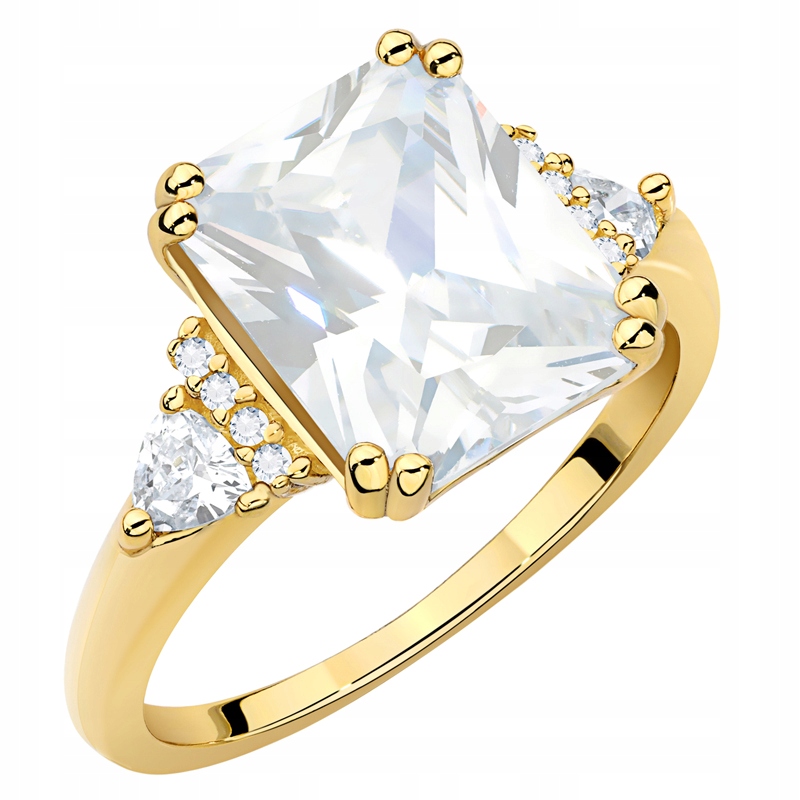 Pozlacený Stříbrný Prstýnek pro ženy, 925, velký bílý Zirkon vel. 19