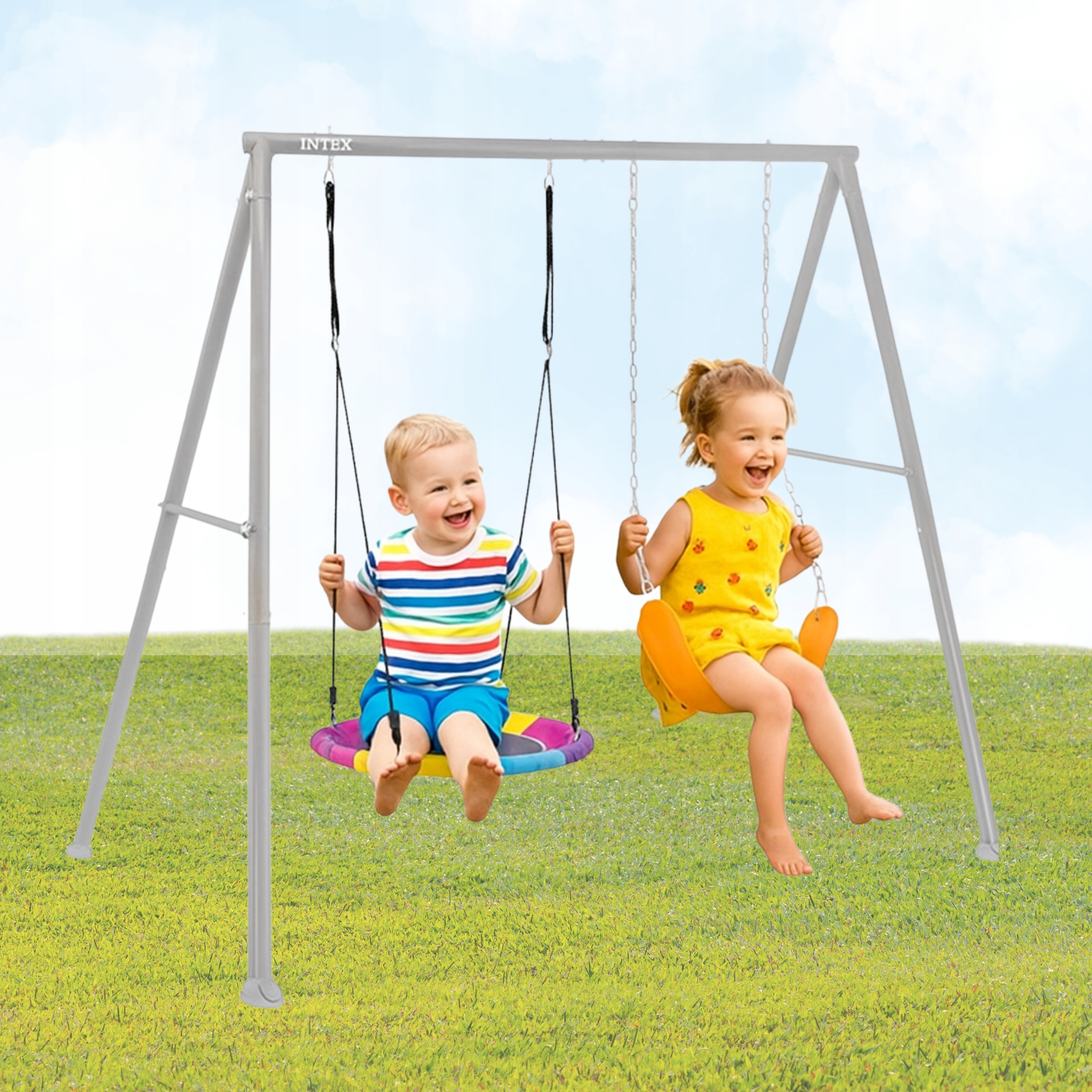 Huśtawka Ogrodowa 2W1 Ze Stelażem Wolnostojąca Stabilna Bocianie Gniazdo