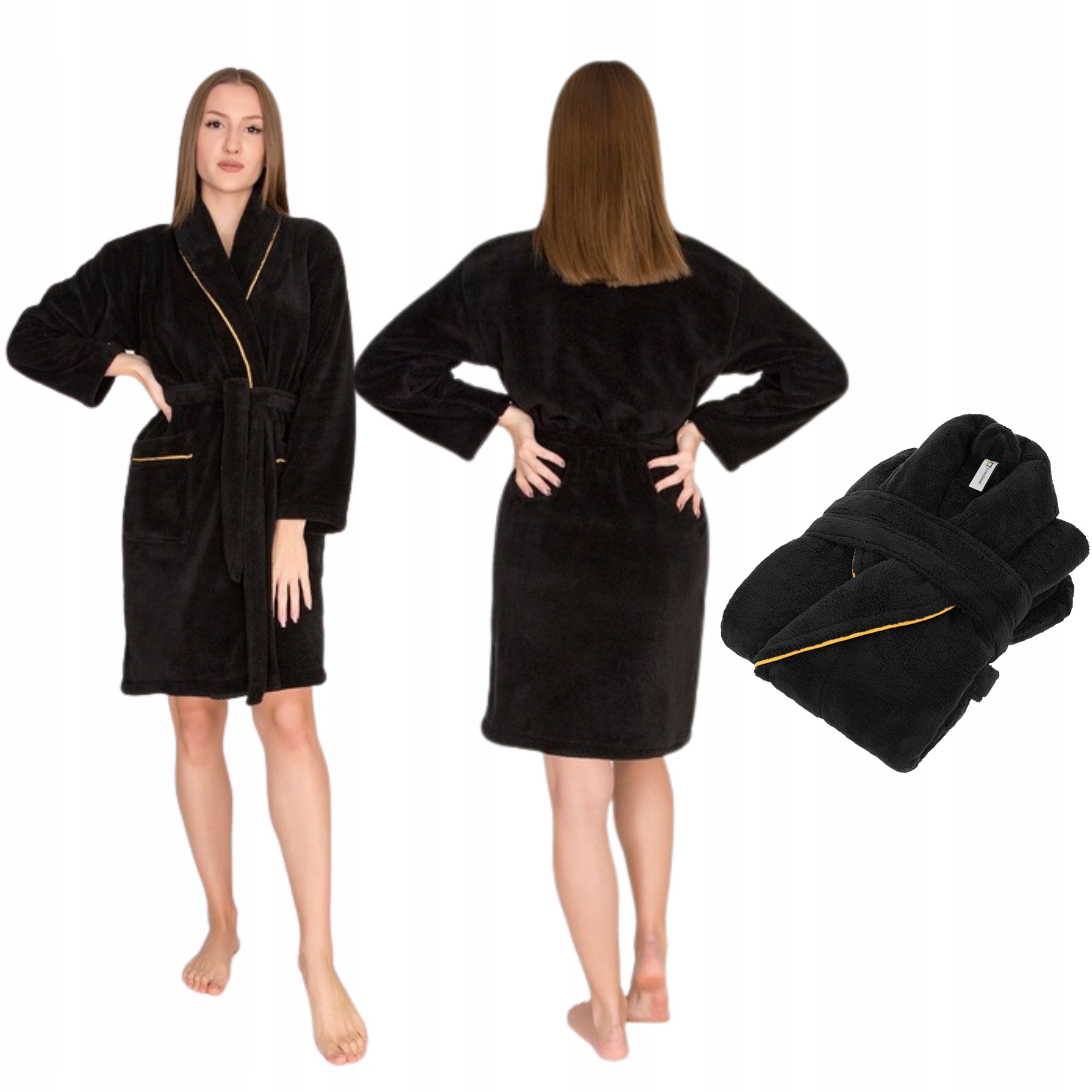 

Czarny gruby i miękki szlafrok Unisex rozmiar S/m