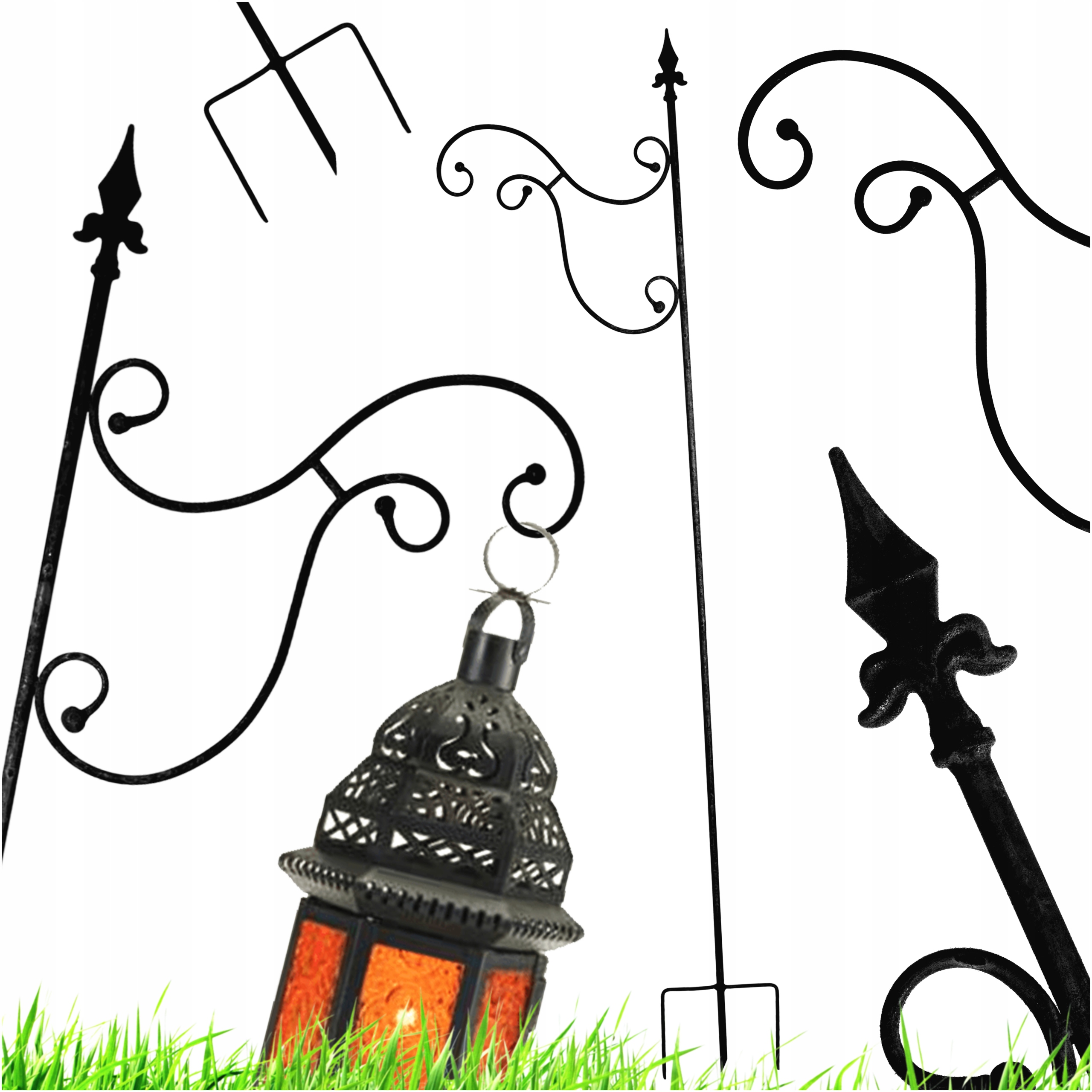 Stojan Na Lampion Květináč Ocel Háček 222 CM Před Dům Zahradní Lampa