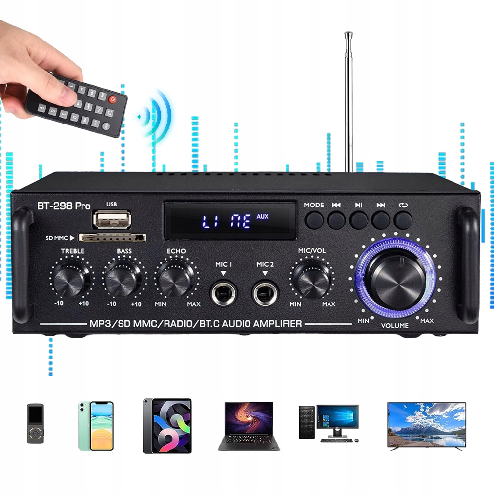 Bluetooth 5.0 Stereo Zesilovač, Audio Zesilovač, Pro Domácnost, S mikrofonem