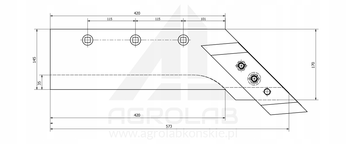 Lemiesz z dłutem prawy PR47 PR48 Pług UNIA / AKPIL Producent części AGROLAB