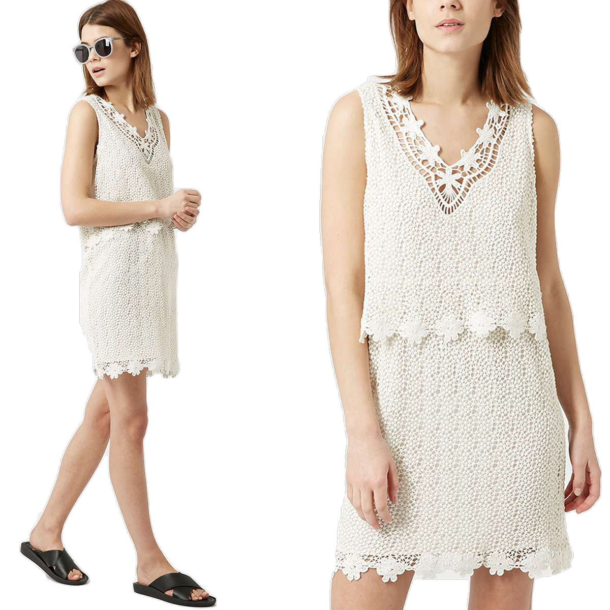 

Topshop Kremowa Szydełkowa Sukienka Mini Haft M 38