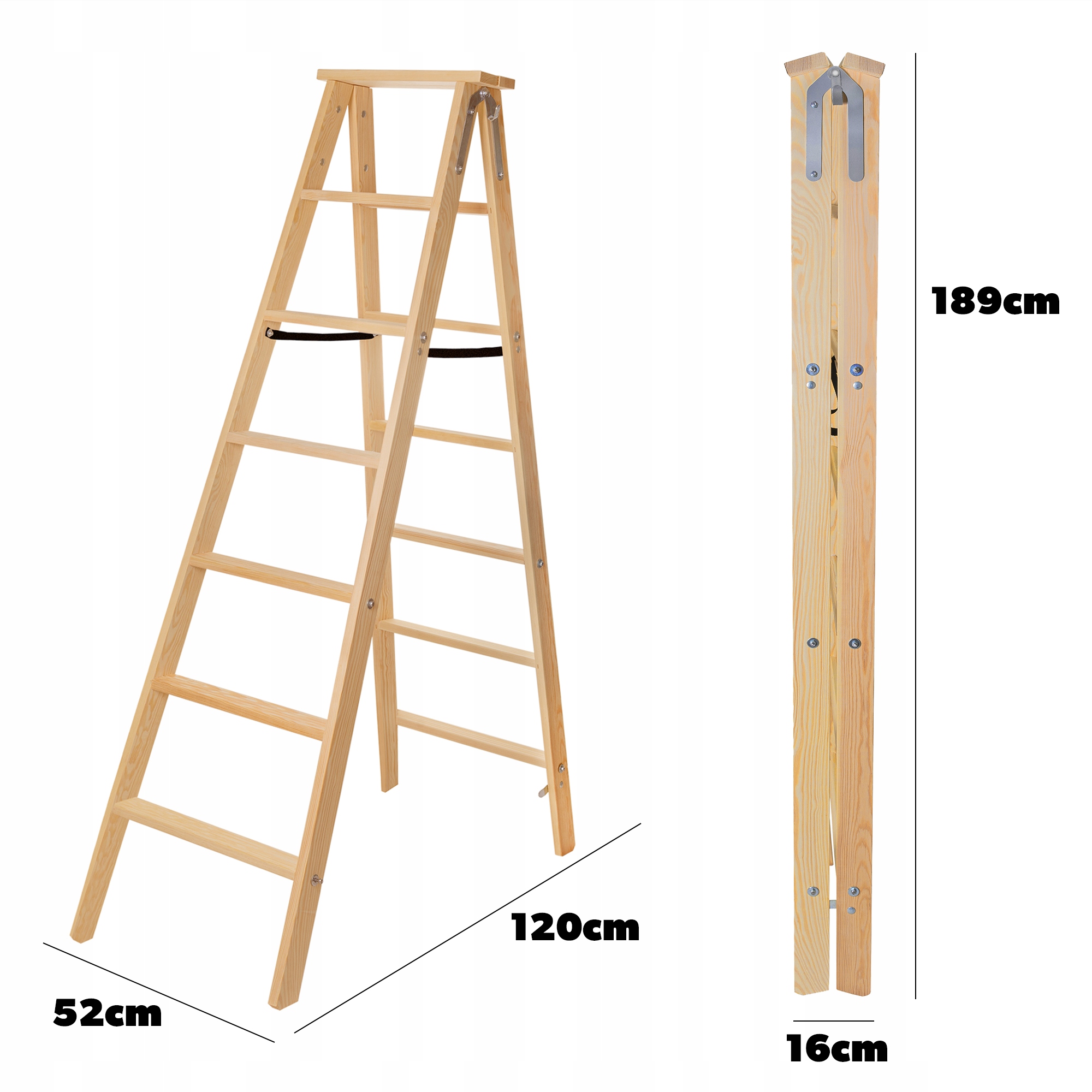 DRABINA MALARSKA DREWNIANA ROZSTAWNA 2x7 STOPNIE SKŁADANA DWUSTRONNA Stan opakowania oryginalne