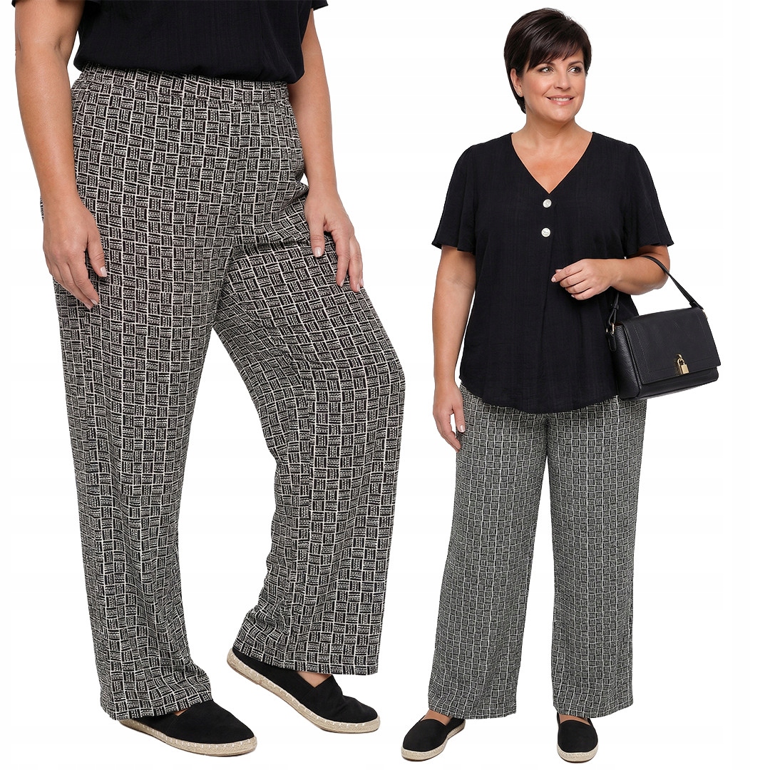 Široké kalhoty v bílo-černém vzoru plus size velikost 62
