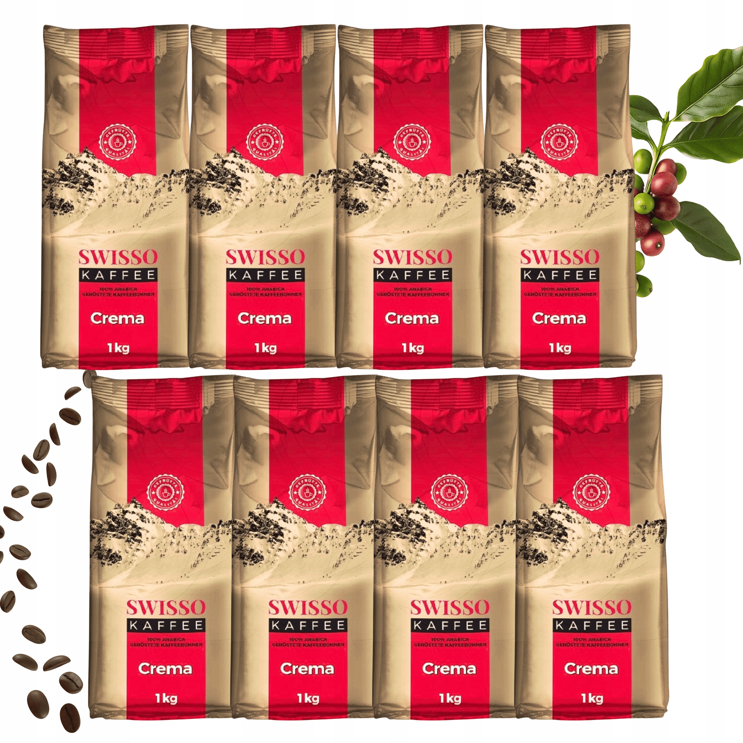 Levně Káva Zrnková 1 kg Arabica 100% Crema Čerstvě pražená Premium Swisso 8 x 1 kg